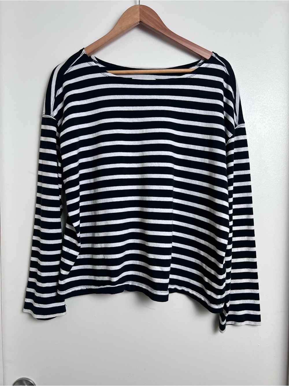 Everlane XL Organic Cotton Navy White Striped Long Sleeve Boat Neck Tee